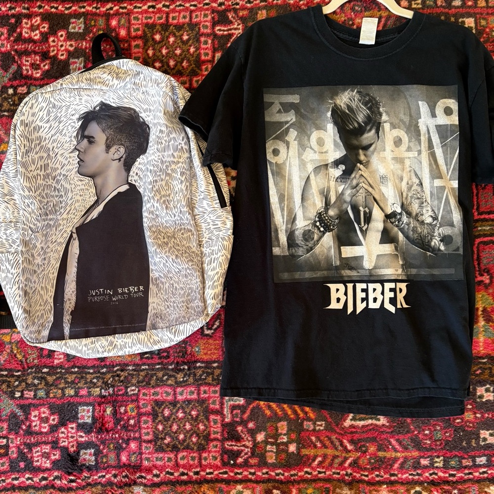 Justin Bieber Purpose tour 2016 shirt and backpack